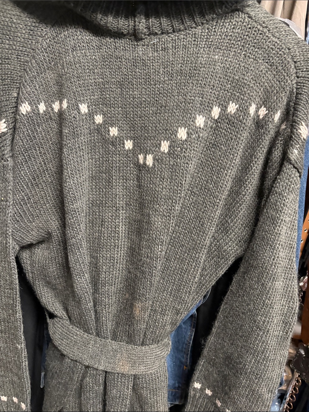 Stetson Shawl Collar Gray Sweater Cardigan with Horse Motif ptp 24” - Picture 3 of 4